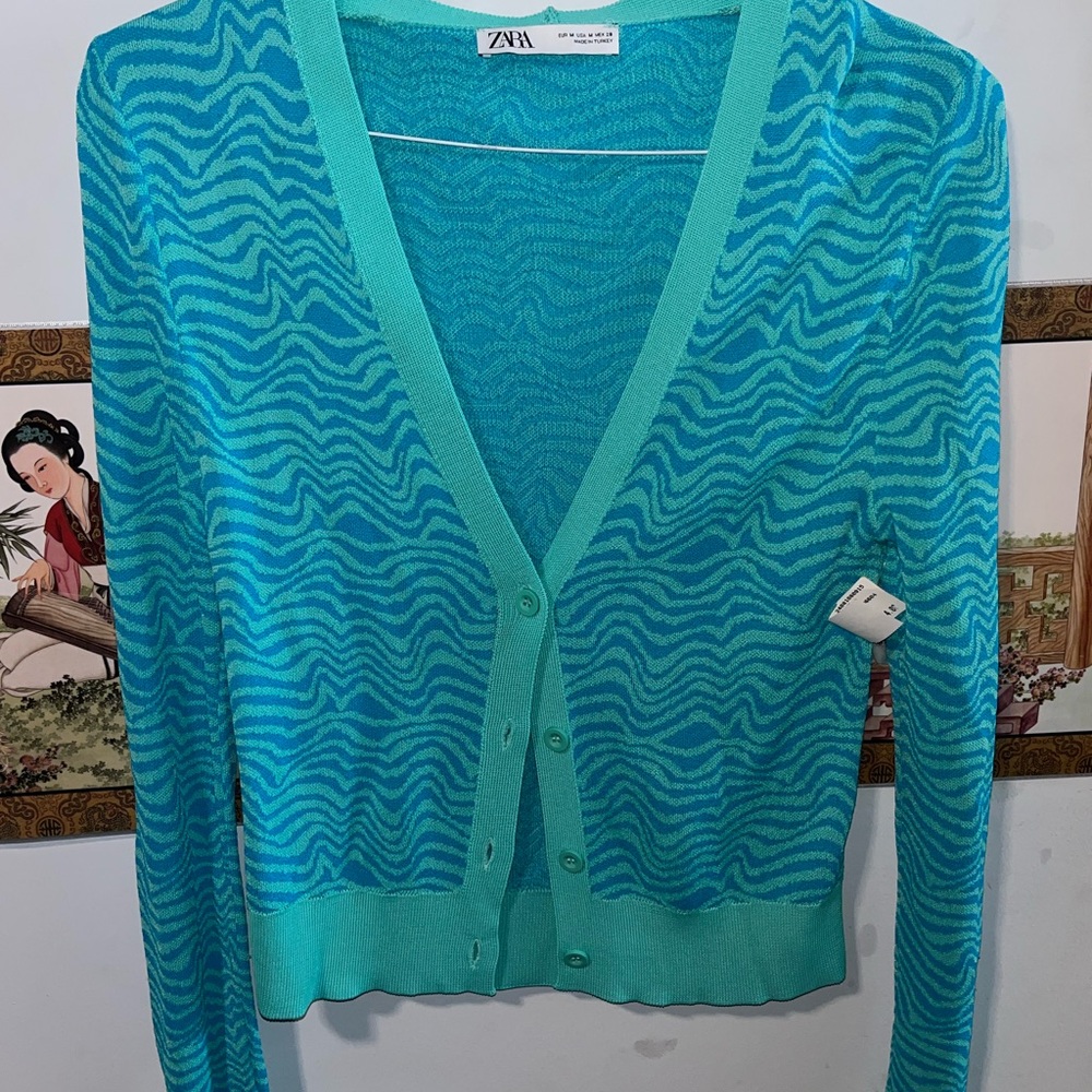 Zara Blue Wave Knit Cardigan